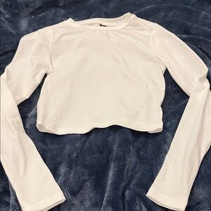 Shein White Cropped Baby Tee Long Sleeve NWOT